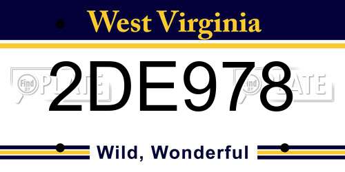 2DE978 West Virginia License Plate