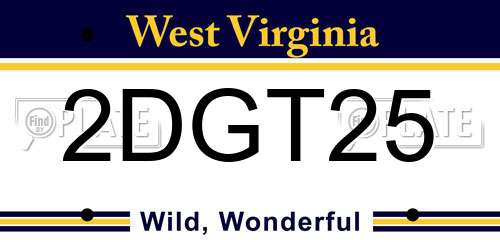 2DGT25 West Virginia License Plate