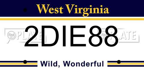 2DIE88 West Virginia License Plate