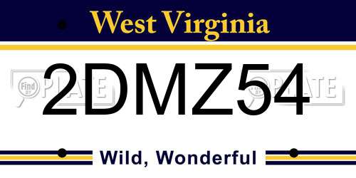 2DMZ54 West Virginia License Plate
