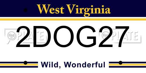 2DOG27 West Virginia License Plate