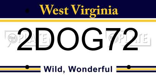 2DOG72 West Virginia License Plate