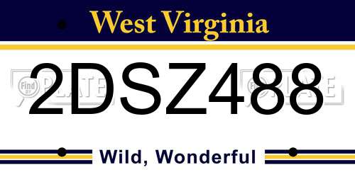 2DSZ488 West Virginia License Plate
