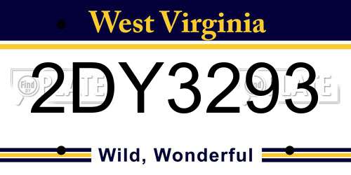 2DY3293 West Virginia License Plate