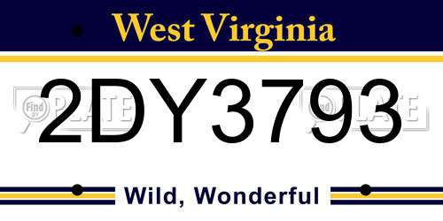 2DY3793 West Virginia License Plate