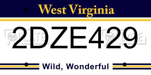 2DZE429 West Virginia License Plate