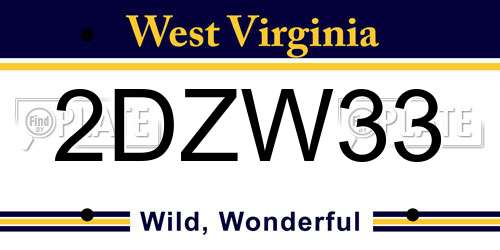 2DZW33 West Virginia License Plate