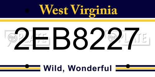 2EB8227 West Virginia License Plate