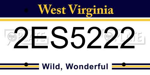 2ES5222 West Virginia License Plate