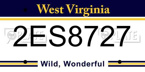 2ES8727 West Virginia License Plate