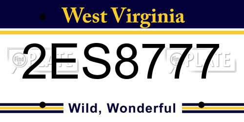 2ES8777 West Virginia License Plate