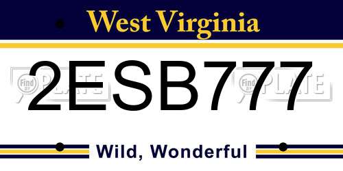 2ESB777 West Virginia License Plate
