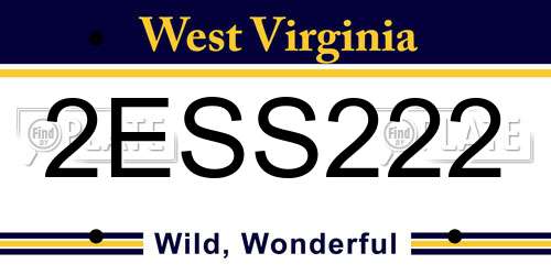 2ESS222 West Virginia License Plate