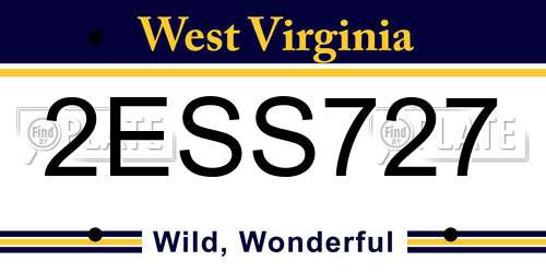 2ESS727 West Virginia License Plate