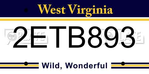 2ETB893 West Virginia License Plate