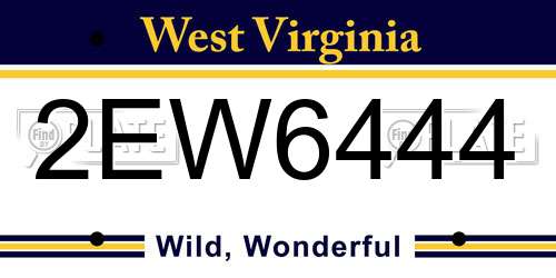 2EW6444 West Virginia License Plate