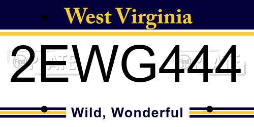 2EWG444 West Virginia License Plate