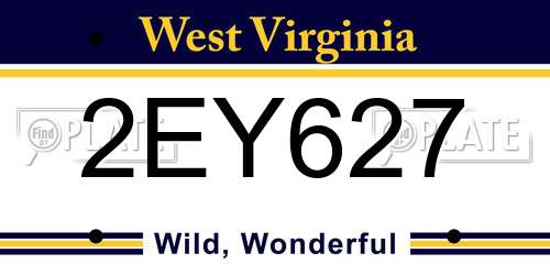 2EY627 West Virginia License Plate