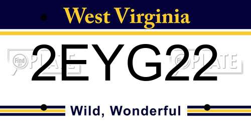 2EYG22 West Virginia License Plate