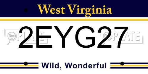 2EYG27 West Virginia License Plate