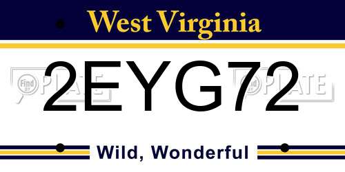 2EYG72 West Virginia License Plate