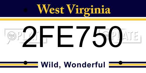 2FE750 West Virginia License Plate