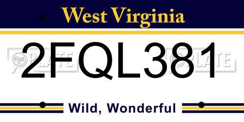 2FQL381 West Virginia License Plate