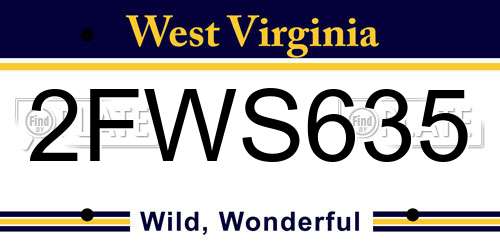 2FWS635 West Virginia License Plate