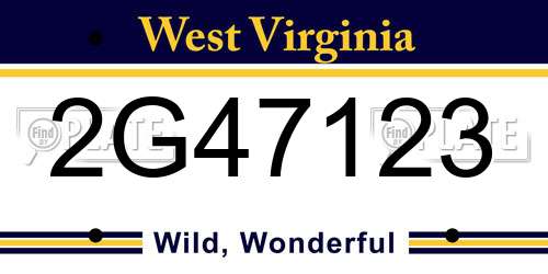 2G47123 West Virginia License Plate