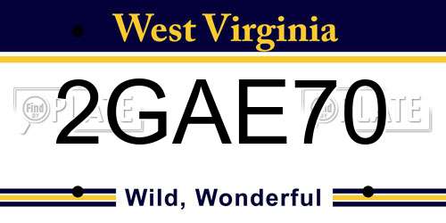 2GAE70 West Virginia License Plate