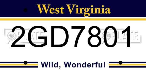 2GD7801 West Virginia License Plate