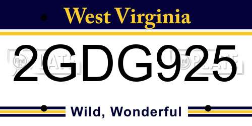 2GDG925 West Virginia License Plate