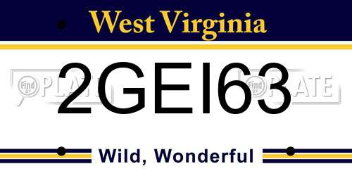 2GEI63 West Virginia License Plate