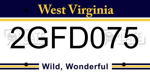 2GFD075 West Virginia License Plate