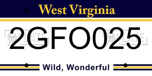 2GFO025 West Virginia License Plate