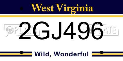 2GJ496 West Virginia License Plate