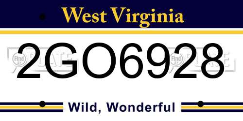 2GO6928 West Virginia License Plate