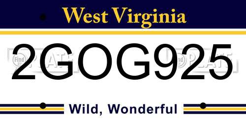 2GOG925 West Virginia License Plate