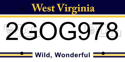 2GOG978 West Virginia License Plate