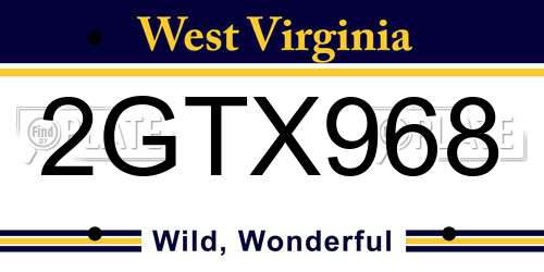 2GTX968 West Virginia License Plate