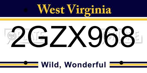 2GZX968 West Virginia License Plate