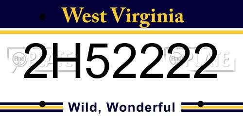 2H52222 West Virginia License Plate
