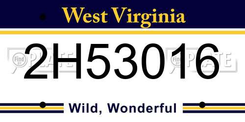 2H53016 West Virginia License Plate