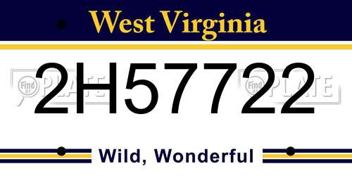 2H57722 West Virginia License Plate