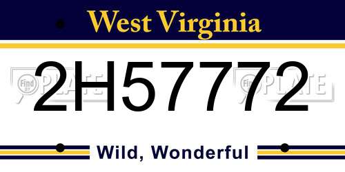 2H57772 West Virginia License Plate