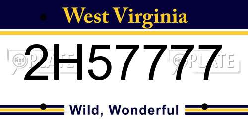 2H57777 West Virginia License Plate
