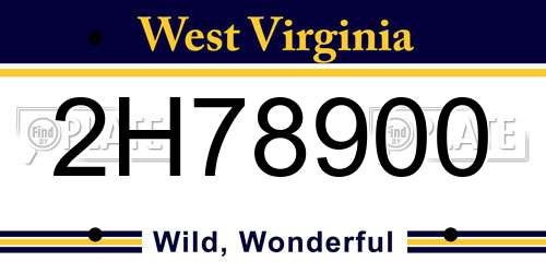 2H78900 West Virginia License Plate