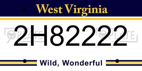 2H82222 West Virginia License Plate