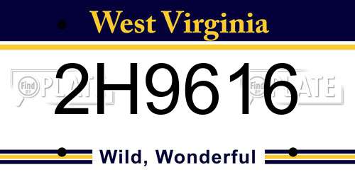 2H9616 West Virginia License Plate
