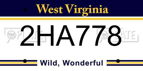 2HA778 West Virginia License Plate
